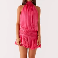 2025 été à lacets dos nu plage robes de soirée femmes Sexy licou volants Mini robe mode vacances dame Cocktail robes 6