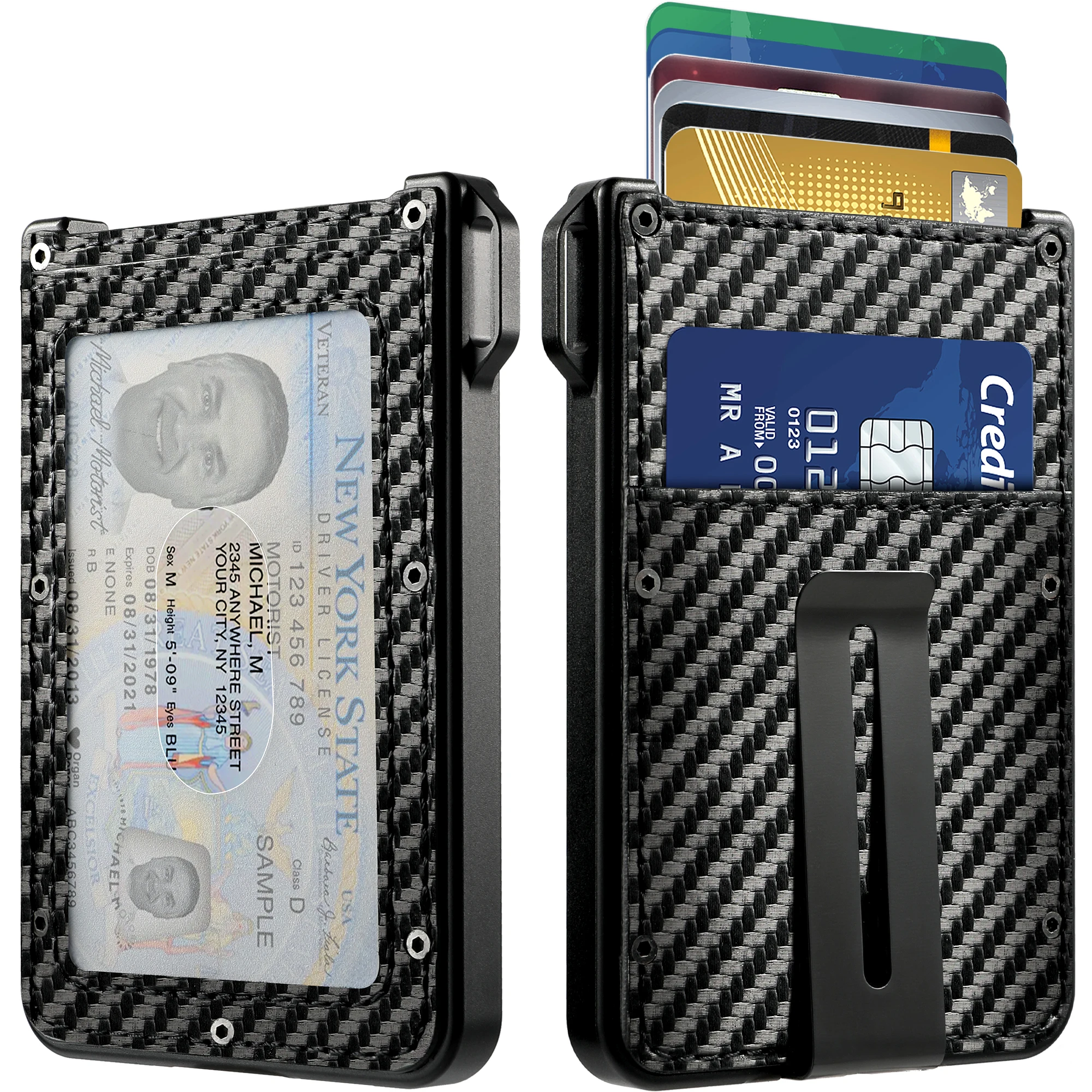 Wallet For Men Aluminum Slim Carbon Fiber Leather Holds 10 Cards Card Holder Clear ID Card Holder Cash Clip