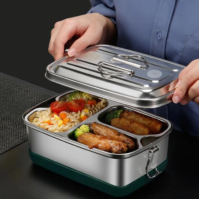 

Double Layer 304 Stainless Steel Lunch Box Outdoor Picnic Portable Lunchbox Work School Kids Bento Box Office Kitchen Tableware