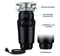 Waste Maid 1/3 HP Garbage Disposal, Includes Attached Power Cord 10-US-WM-048-3B 2