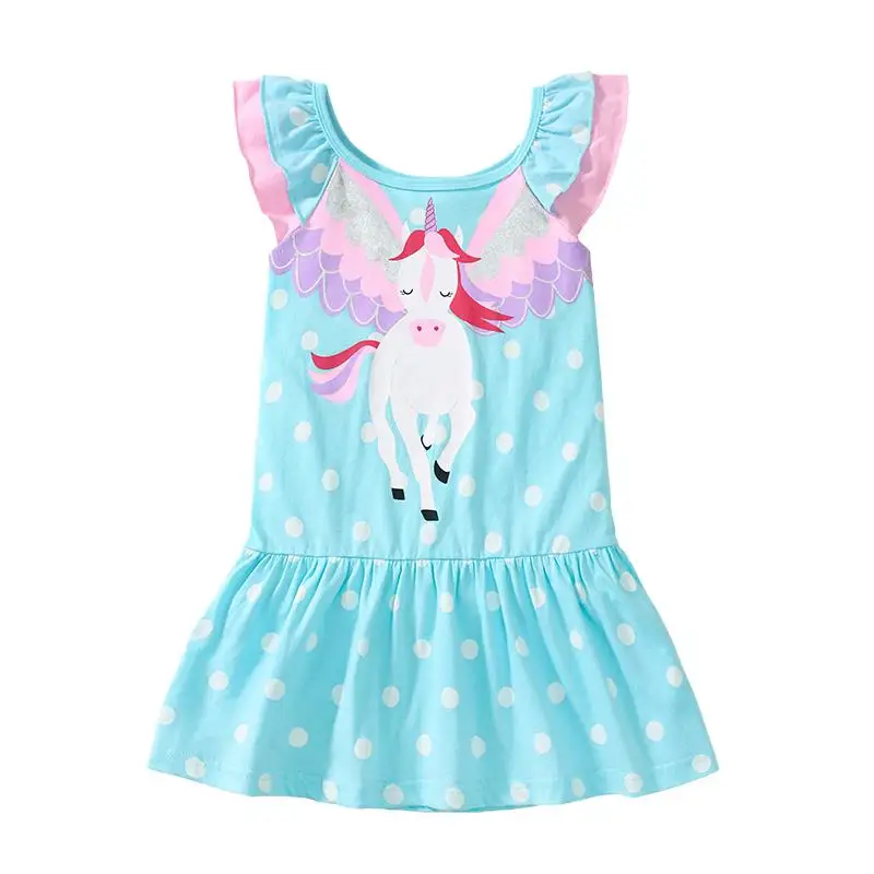 Children's Clothing Baby Girls 2025 Summer Cartoon Casual Flying Unicorns Princess Dresses Kids Clothes