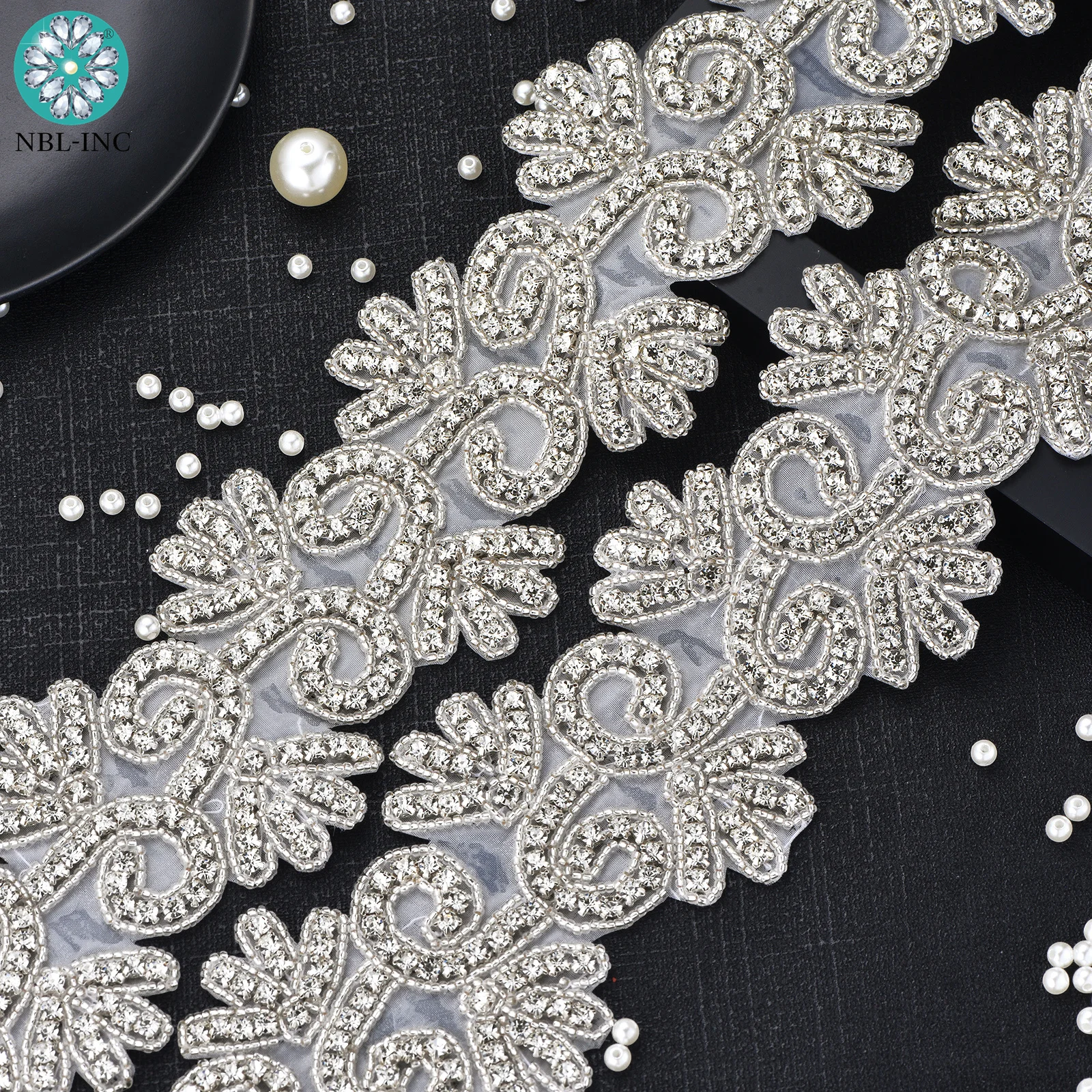 

(10 yards )wholesale bridal iron on rhinestone beaded applique trim for wedding dress sash WDD0191