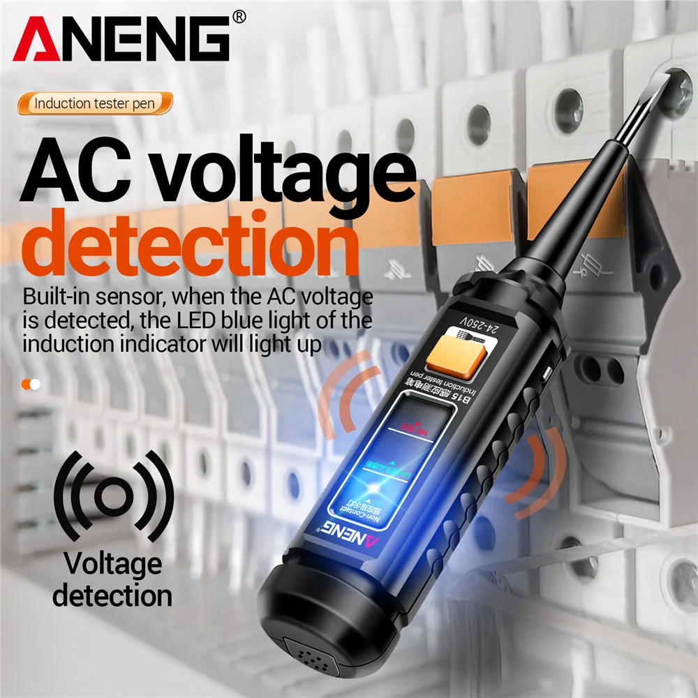 ANENG B15 하이라이트 색깔 지표 빛 스크루드라이버 테스터 펜 24-250V 전압 감지 자기 테스트 기능 전문 전기사 유도 테스터 도구