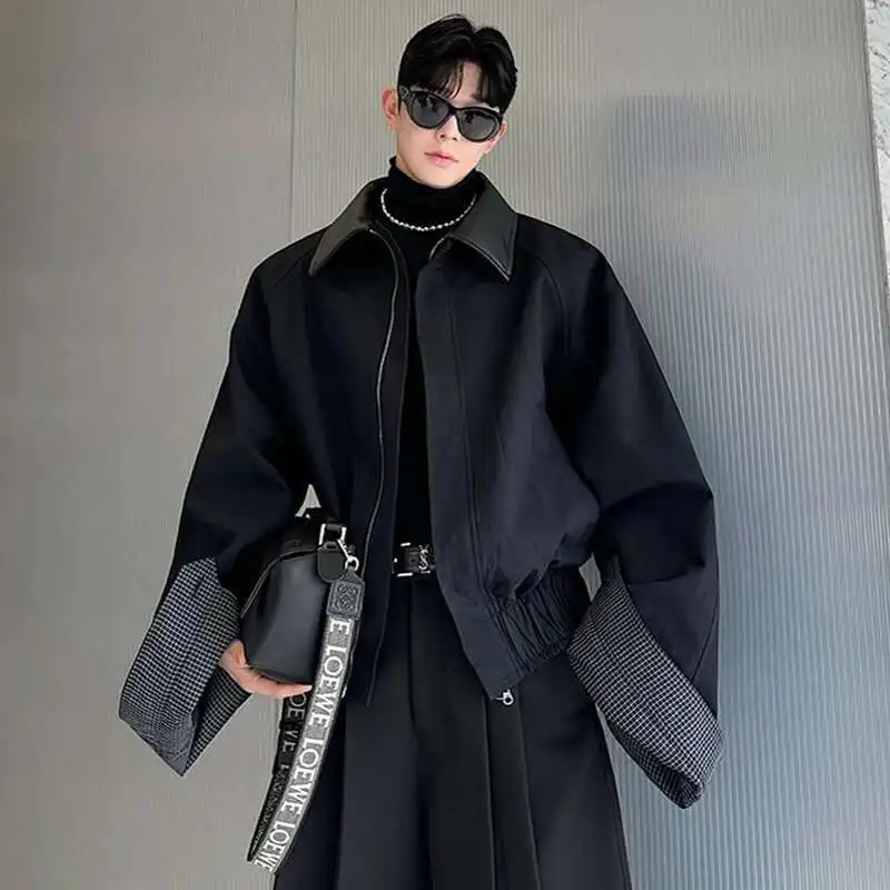 LUZHEN Spring Design Leather Collar Trendy Jacket Personalized Handsome Classy Versatile Color Contrast Tops