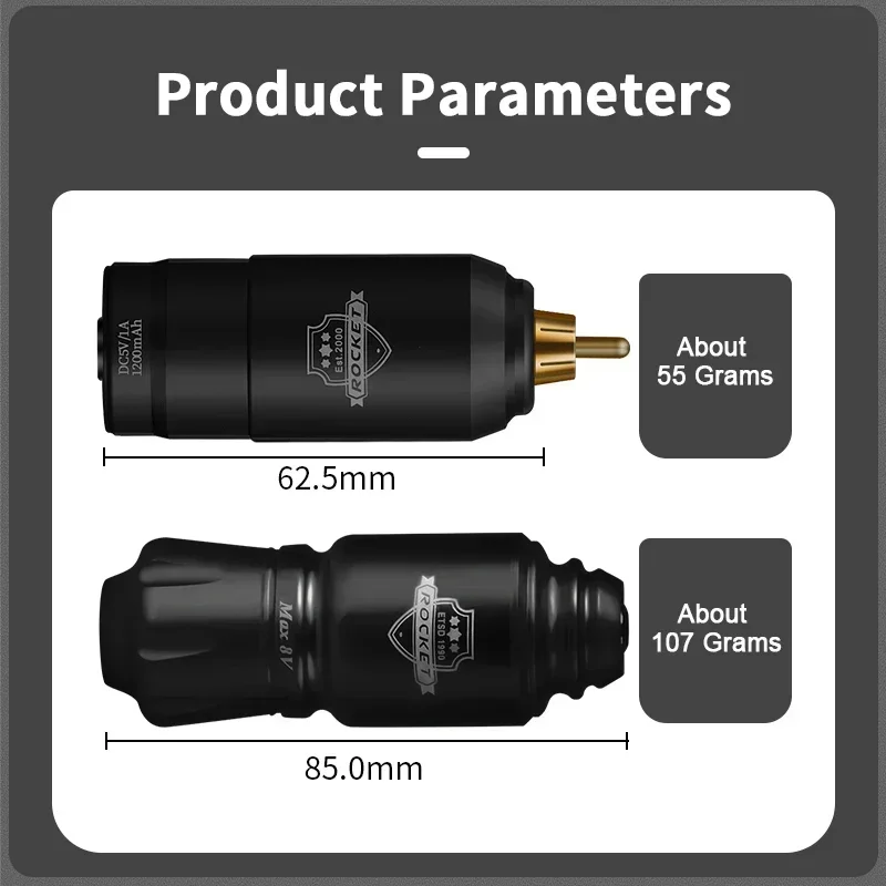 Mini Rocket Tattoo Machine Set 2Pcs Wireless Tattoo Power Supply RCA Interface Rotary Pen Kit tattoo supplies tattoo kit