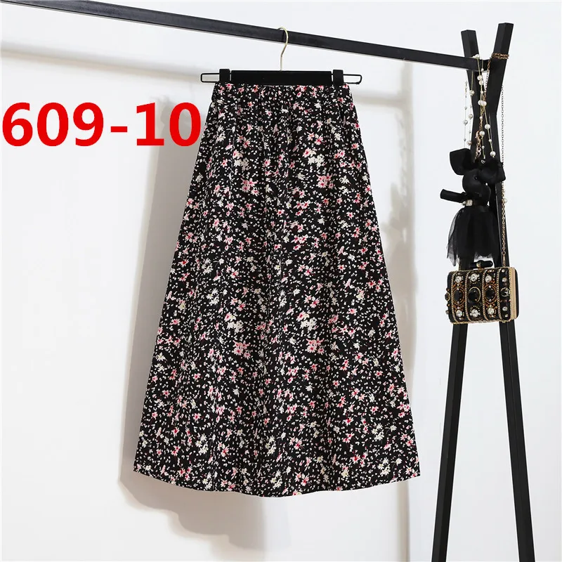 High-waist Floral Women's Skirt Chiffon Big Swing A-line Long Summer Skirt Femel Clothes satin midi skirt Skirts