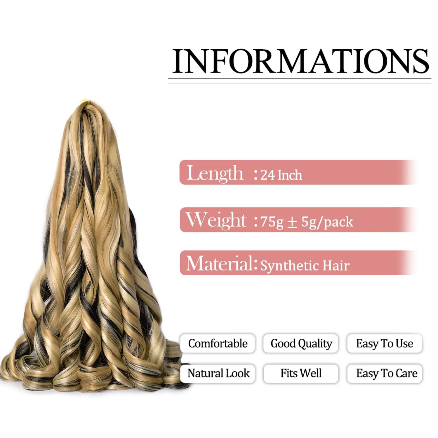 Loose French Curls Braiding Hair 24Inch Synthetic Spiral Curls Braids Hair Extensions Pre Stretched Ombre Braids Hair For Women 3