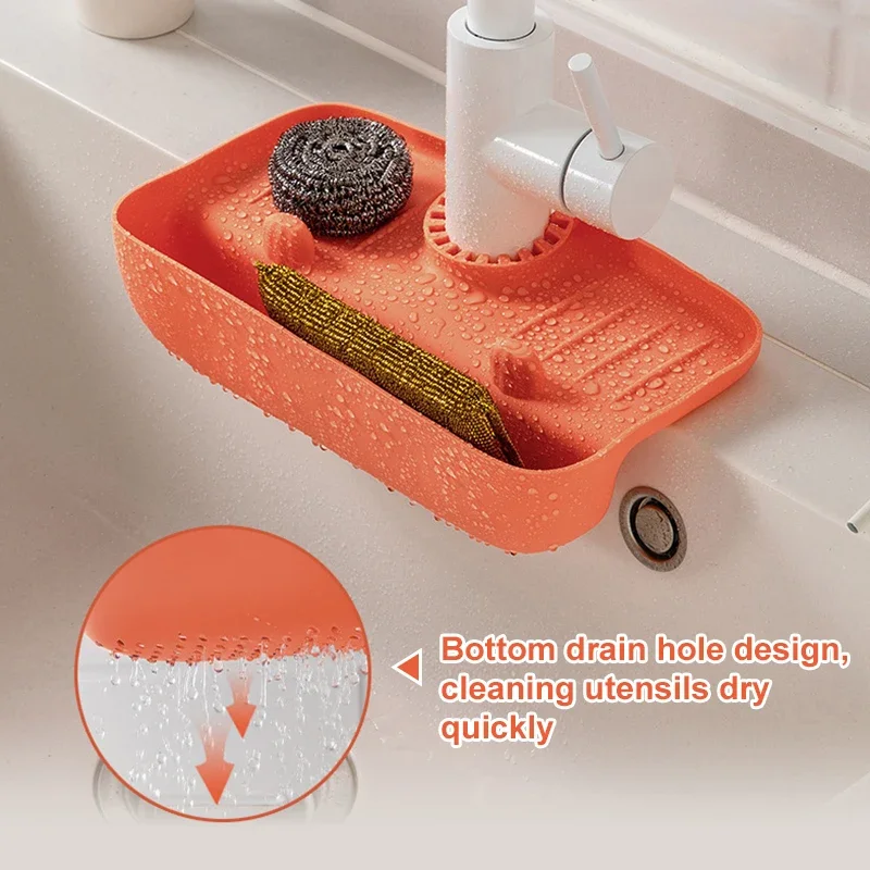 Silicone Faucet Mat Kitchen Sink Splash Pad Soap Dispenser Sponge Drain Mat Countertop Storage Basket Drying Tray Kitchen Mats