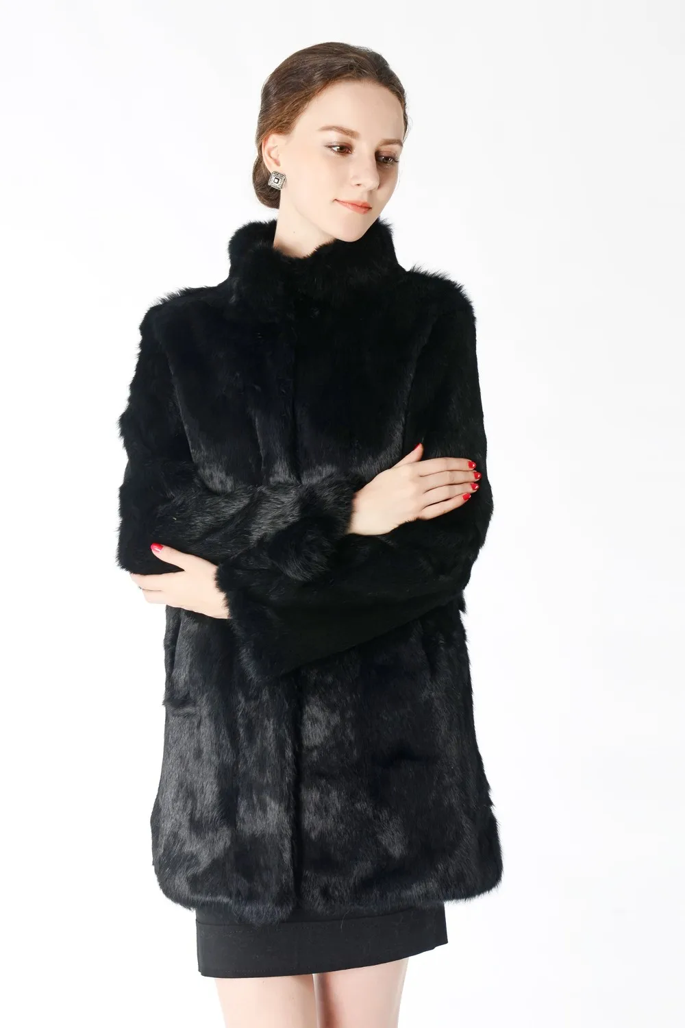 New Arrival Full Pelt Real Rabbit Fur Coat Women Nature Fur Jacket Female Fashion Factory good quality Fur Overcoat NZ147