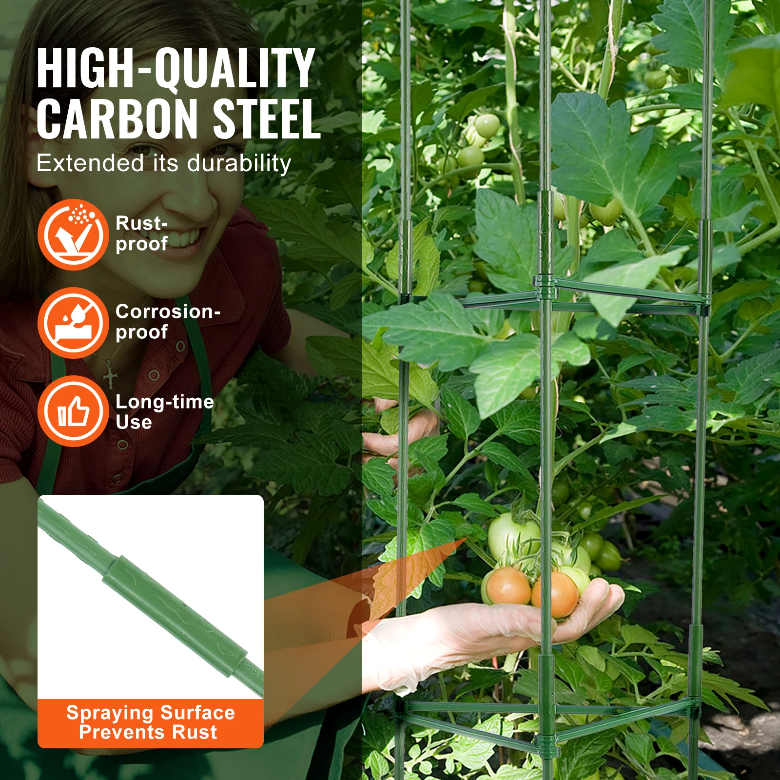VEVOR 6 Packs Tomato Cages Garden 48 in Trellis Plant Stakes Support Raised Garden Bed Vegetables Flowers Climbing Plants plastic plant supports,plant stakes,plant climbing support,plant stem support,plant support stick,plant support racks,climbing plant trellis,flower stem holder