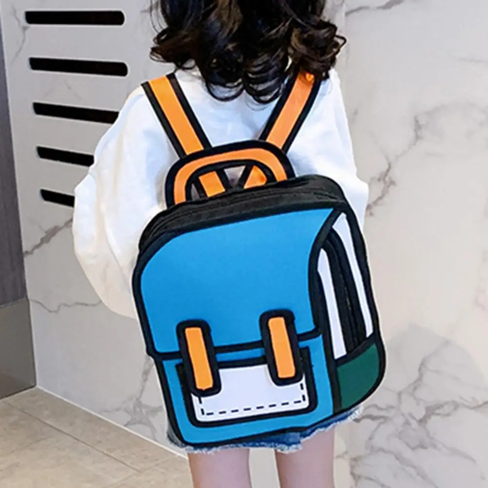 2D Drawing Student Backpack Cute Cartoon Shoulder Bag Adjustable