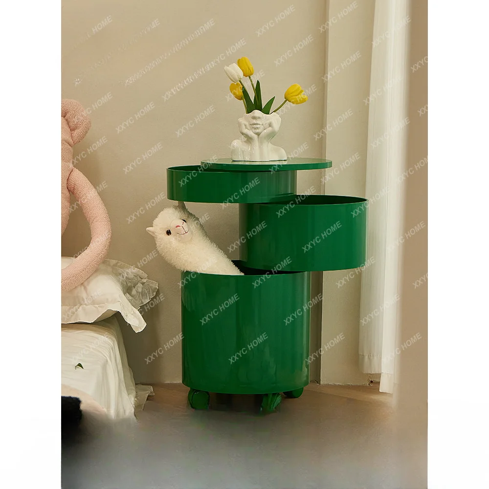 

Nordic round Rotating Bedside Table Storage Side Cabinet Simple Bedroom Removable Storage Cabinet