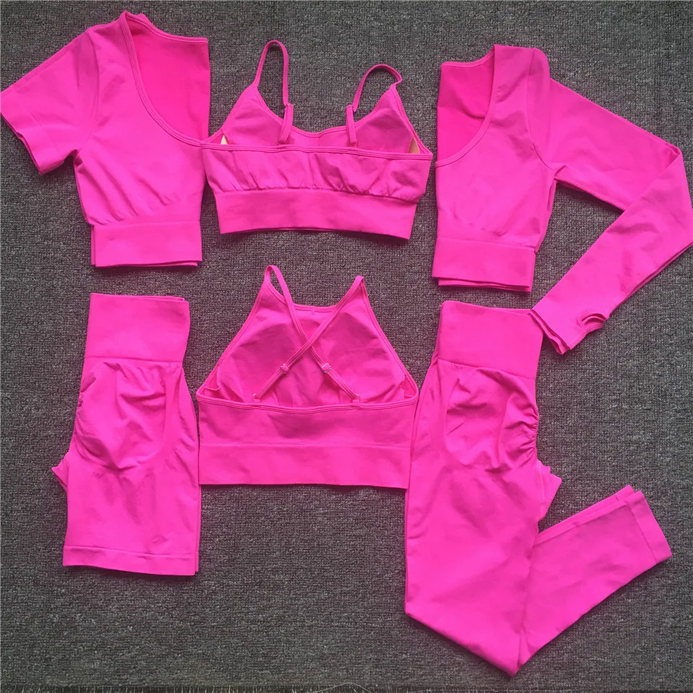 Seamless Women Tracksuits Yoga Set Workout Sportswear Gym Fitness Long Sleeve Crop Top High Waist Leggings Sports Suits 1PCS yoga set sports set gym workout set sportswear set fitness set