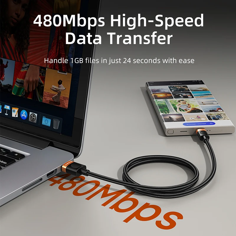Premium USB A to USB C High-Speed Braided Data Transfer Cable, 2A 480Mbps