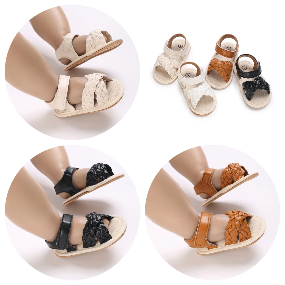 

Baby Shoes Infant Sandals Leather Rubber Flat Non-slip Soft-Sole Toddler Girl Boy First Walkers Crib Shoes Size 0-18M