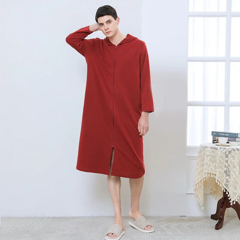 Zipper Bathrobe for Couples Summer Pajamas Hooded Nightgown Thin Sleepwear Women's Long Nightgown Summer Bathrobe