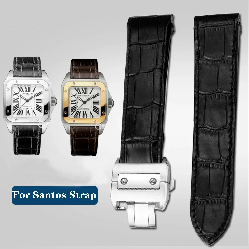 Cinturino In Vera Pelle Per Cartier Sandoz Santos 100 Impermeabile Uomo Donna Santos Colla Testa Pezzi Cinturini Per Orologi 20Mm 23Mm