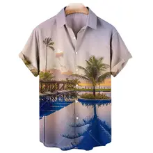 

Men's Coconut Tree 3D Printed Short Sleeve Shirt Hawaiian Style Casual Loose Shirt Summer Beach Loose Top