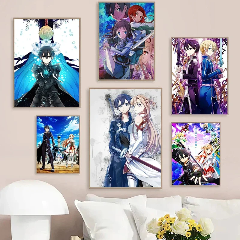 Canvas-Painting-Sword-Art-Online-Kirito-Asuna-Poster-Japan-Video-Game
