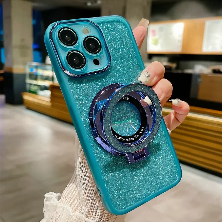 Glitter TPU Ring Holder Case with Lens Protector - Soft Silicone Cover