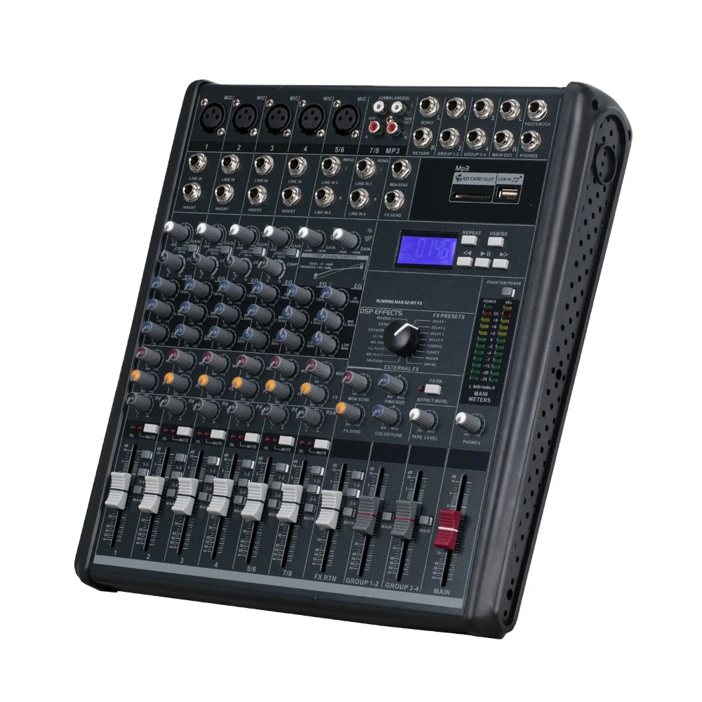 

Biner EG822SD High Quality Multifunction 8 Channel 48V Phantonpower Supply DJ Digital USB Audio Mixer