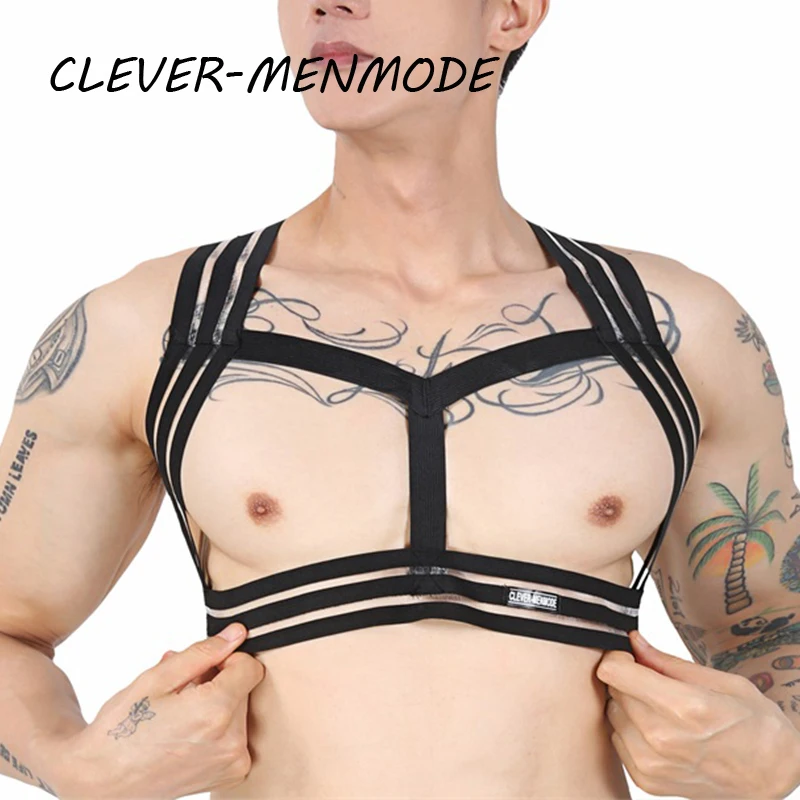 

Sexy Mens Lingerie Body Muscle Chest Harness Bondage Strap Halter Neck Elastic Straps Hollow Out Nightclub Party Costume