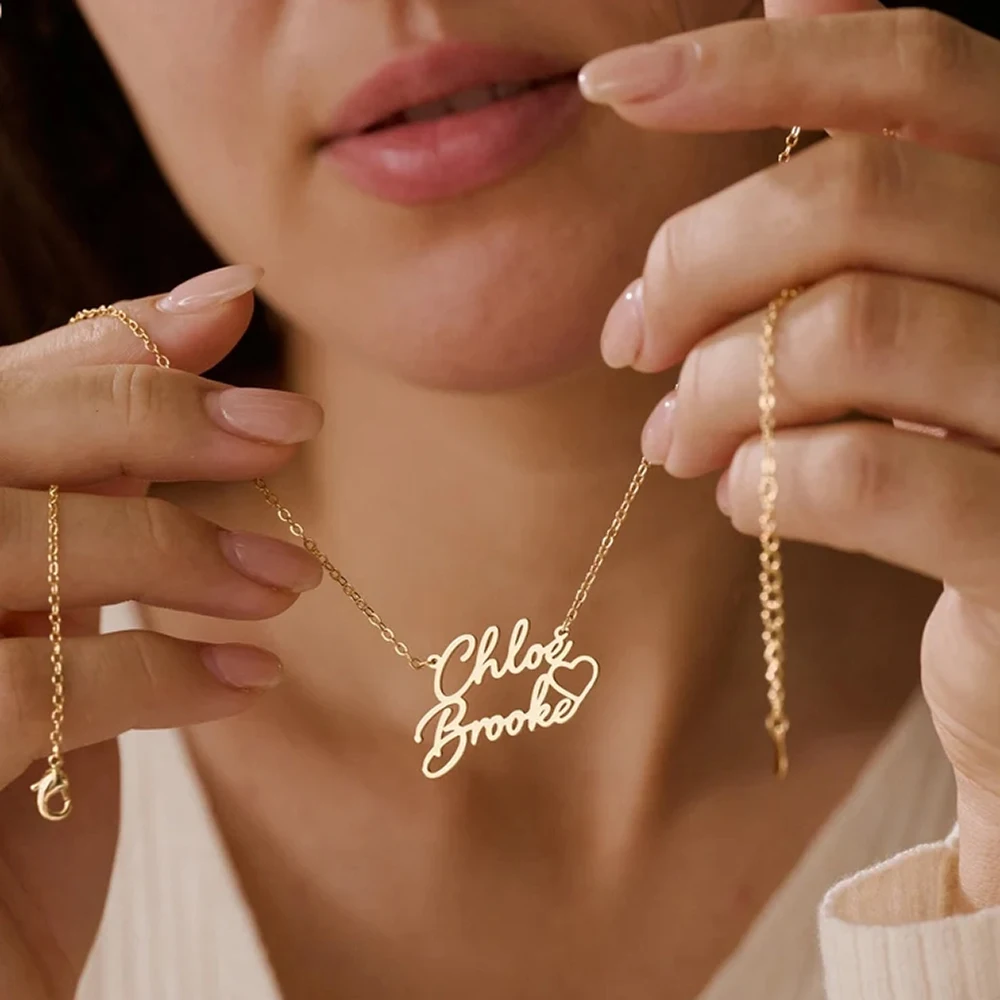 Custom  Necklace Cute Font Name Necklace Two Names Love Necklace Exquisite Birthday Gift Women's Necklace Combination Necklace