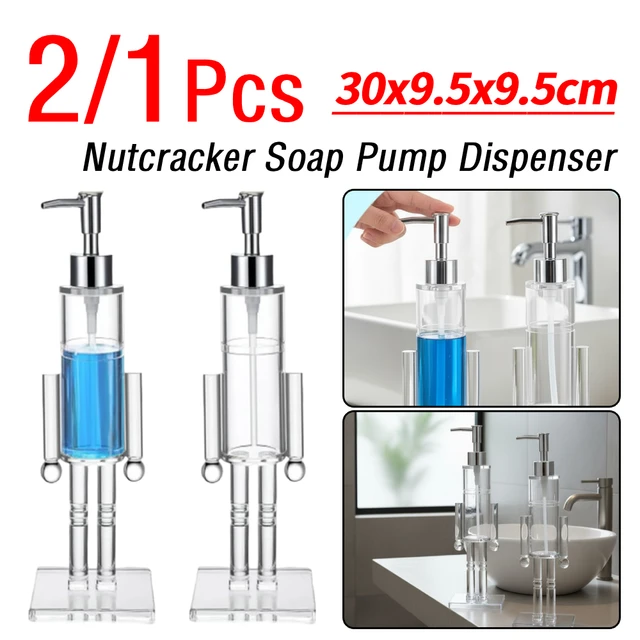 ขวดสบู่อะคริลิคแบบเติมได้ 1/2 ชิ้น รูปนัทแครกเกอร์ สำหรับใส่เจลล้างมือ น้ำยาล้างมือ โลชั่น ขวดใสสำหรับใช้ในบ้าน 1