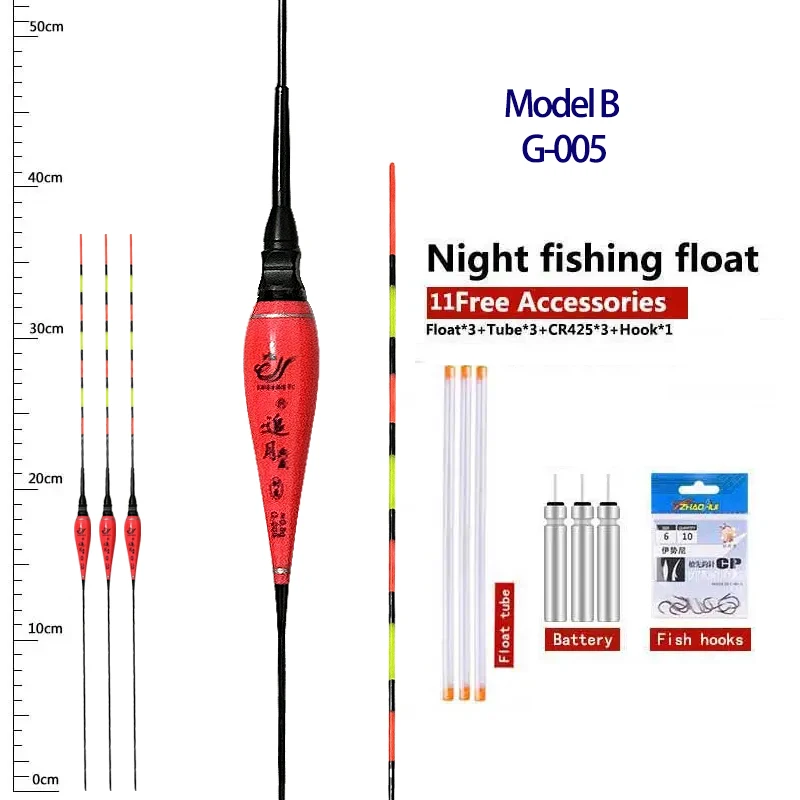 Electric Floats 3PCS + 3 Float Tubes + 3 CR425 + Fishing Hooks Luminous Nano Buoy Fresh Water Fishing Tools Tackle Accessories