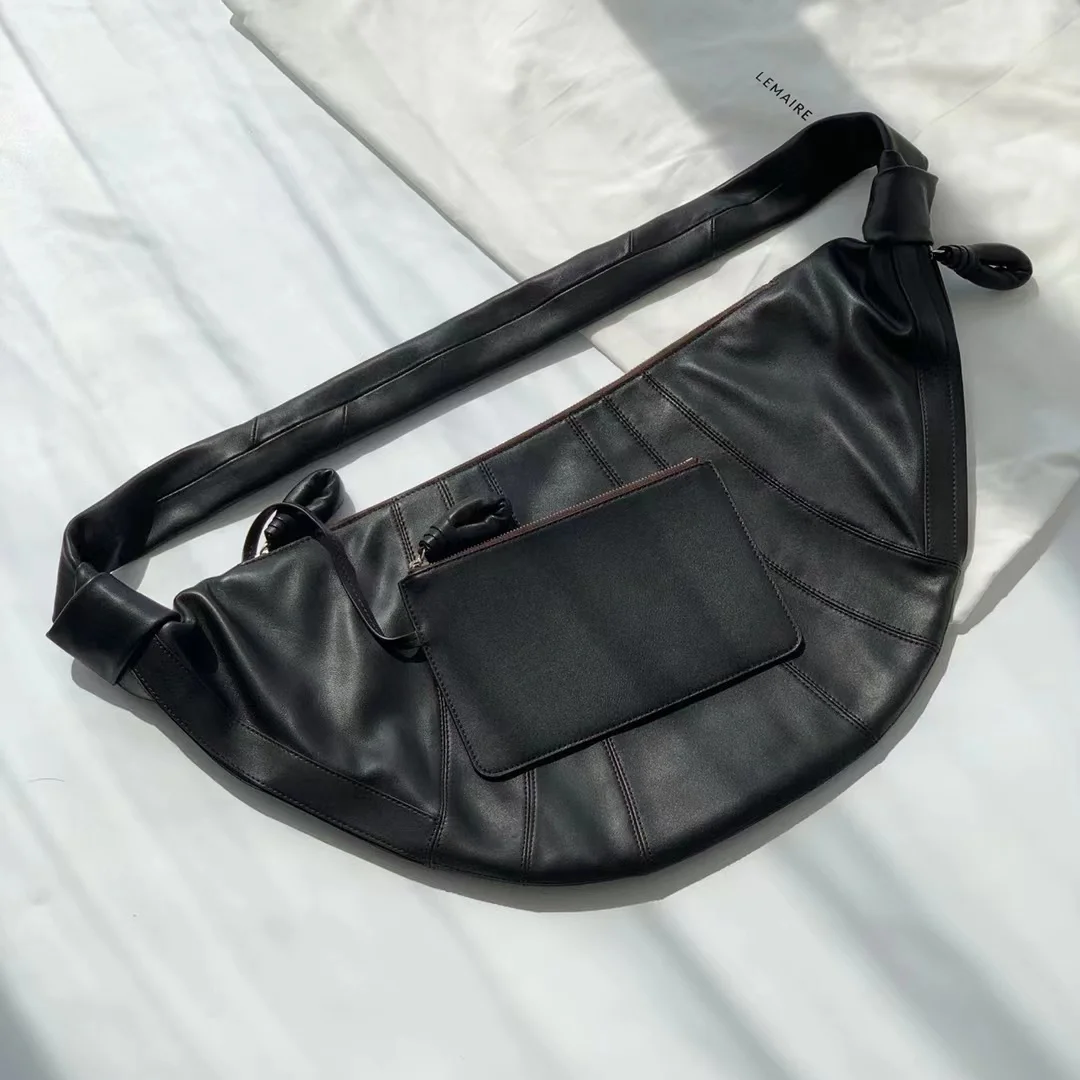 Unisex lambskin solid color fashion all-match large-capacity messenger croissant bag croissant bag