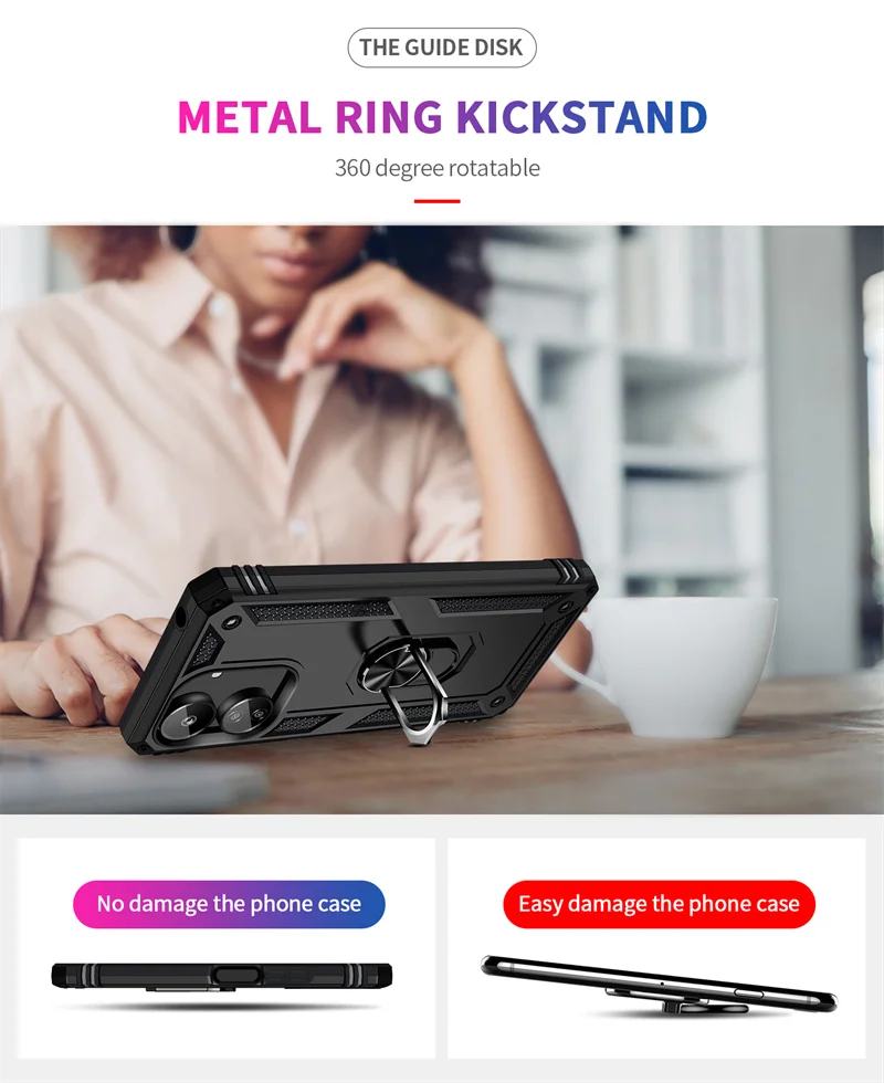 Shockproof Armor Magnetic Car Holder Ring Case for Xiaomi Poco C65 - Durable Back Cover