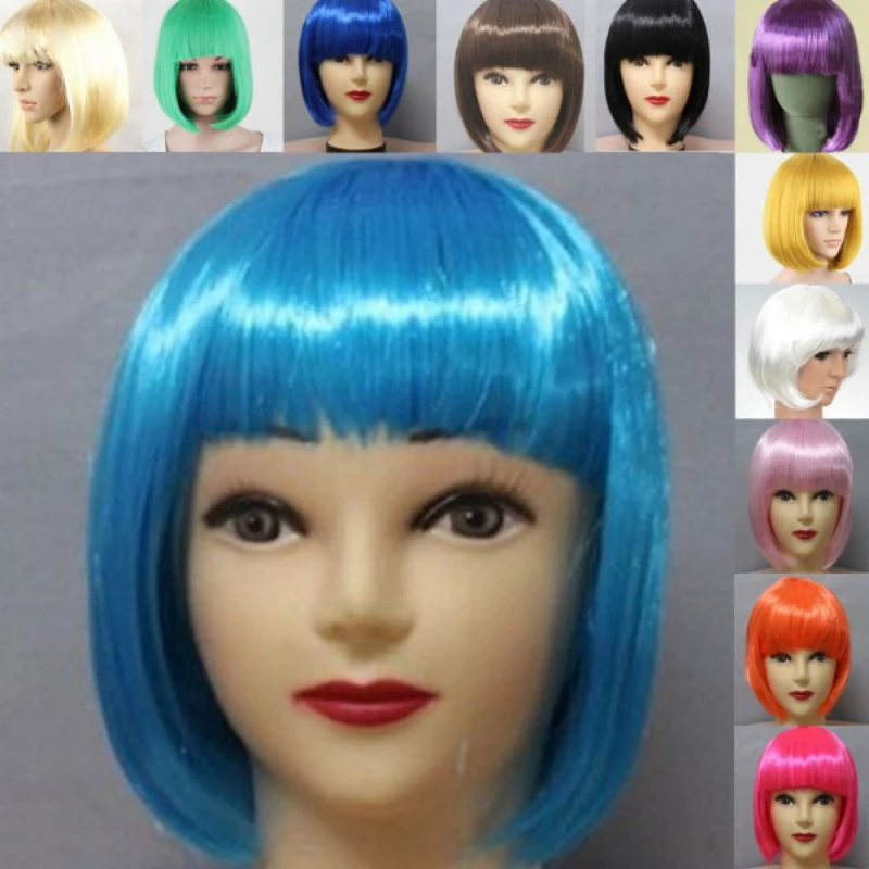 Women Short BOB Hair Wig Straight Bangs Cosplay Party Stage Show Cosplay Hair 13 Colors Item Party Supplies synthetic wigs