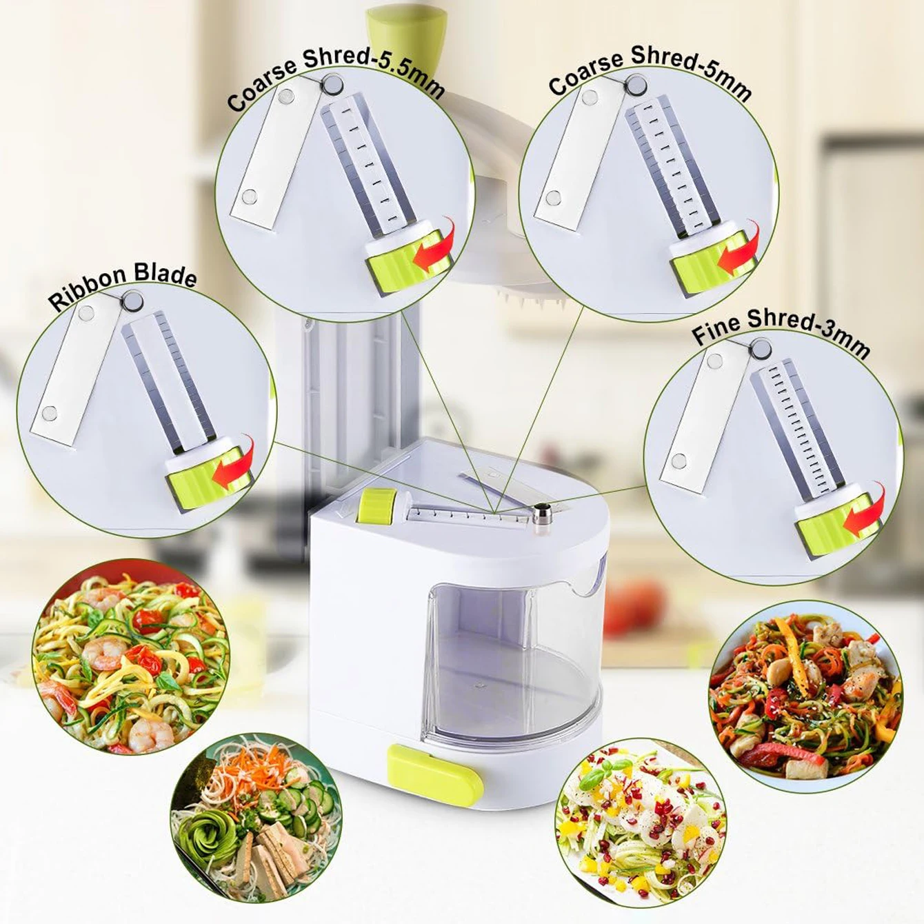 Spiralizer Vegetable Slicer 4 in 1 Rotating Blades Heavy Duty Veggie Spiralizer with Strong Suction Cup, Zucchini Spiral Noodle