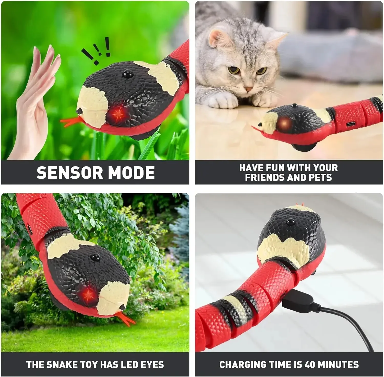 Smart Sensing Interactive Cat Toys Automatic Eletronic Snake Cat Teasering Play USBRechargeable Kitten Toys for Cats Dogs Pet