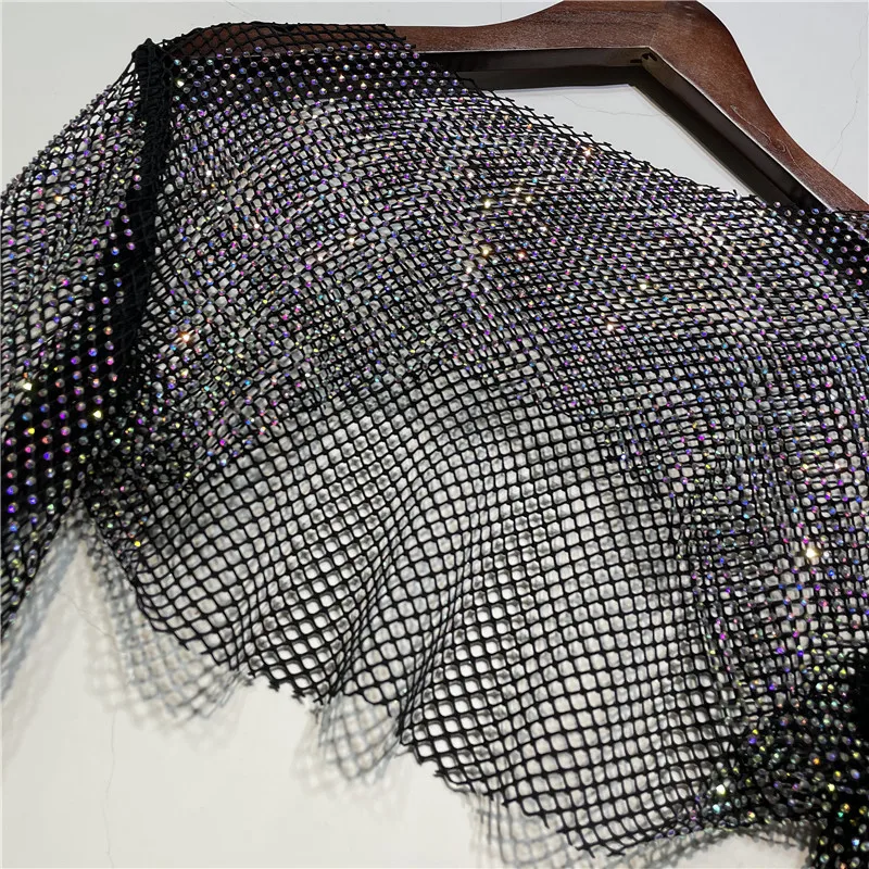 Sparkly Crystal Crop Tops For Women Fishnet Hollow Out See Through Cropped Coat Evening Night Club Luxury Top Party Wear