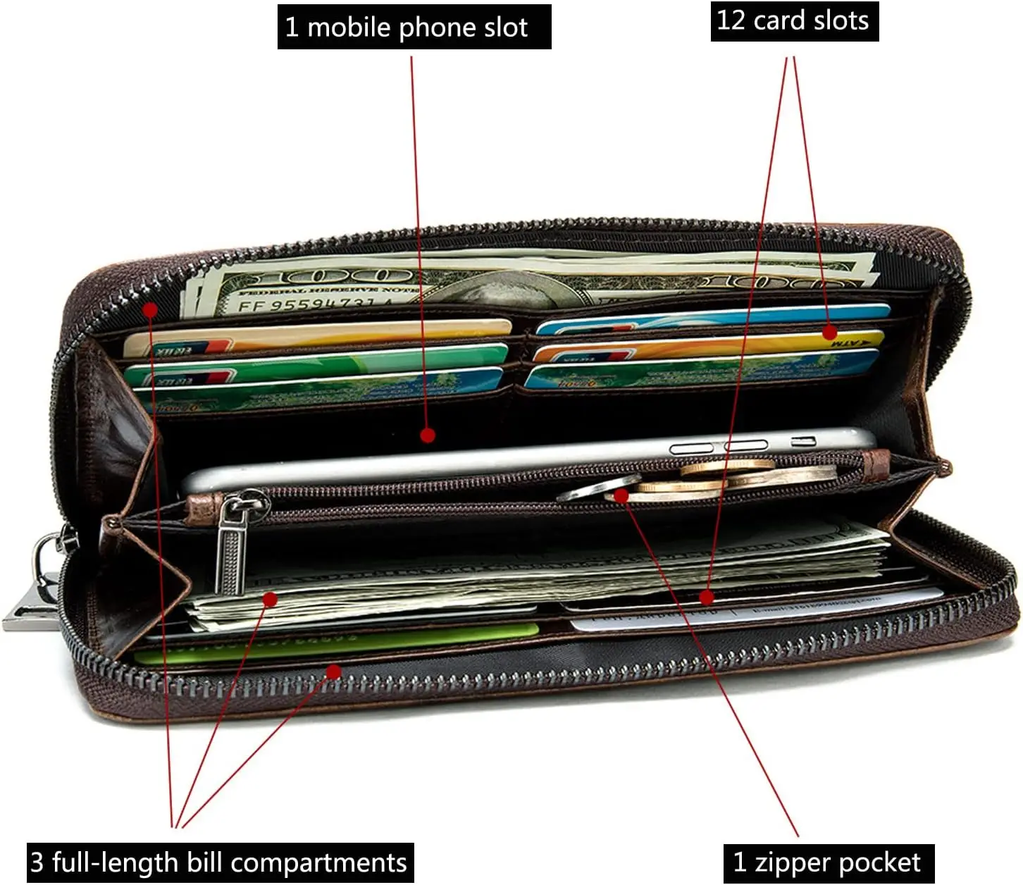 Nuovo Portafoglio Lungo con Cinturino da Polso, Lussuoso Portamonete con Motivo Alligatore, Porta Carte Multifunzione, Borsa Porta Soldi da Uomo, Marsupio - immagine 3