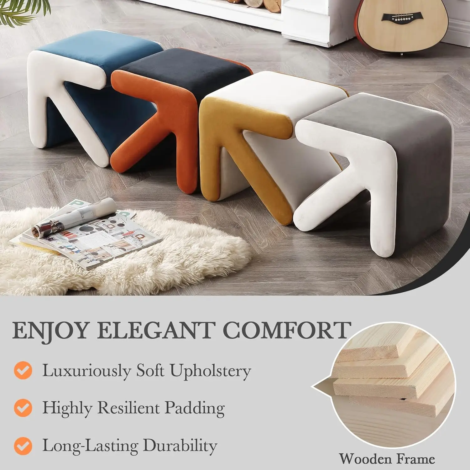 Modern Velvet Upholstered Ottoman,Exquisite Small End Table, Soft Foot Stool with S-Shape,Dressing Makeup Chair,Comfortable Seat