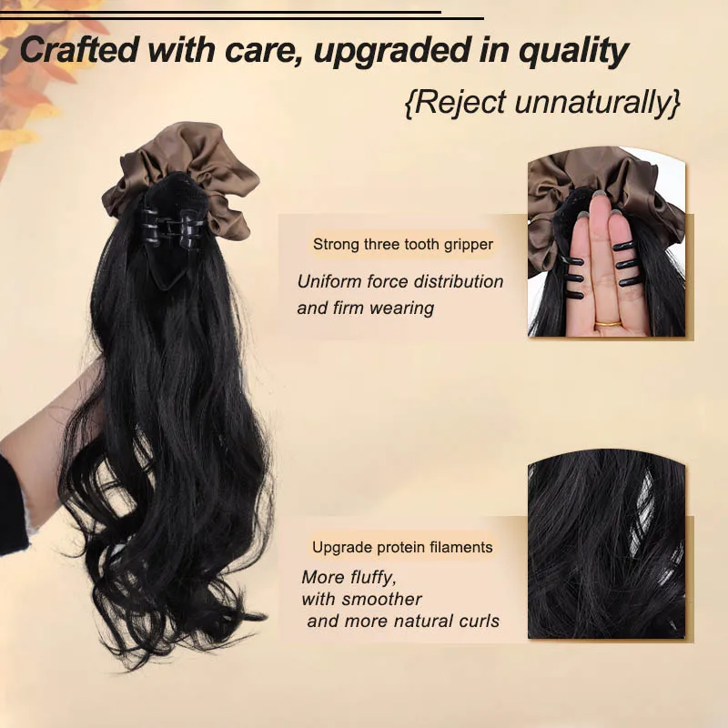 Synthetic Wig Braid Women's Claw Clip Headband Curly Ponytail Hair Low Tie Fake Ponytail For Women Pear roll ponytail