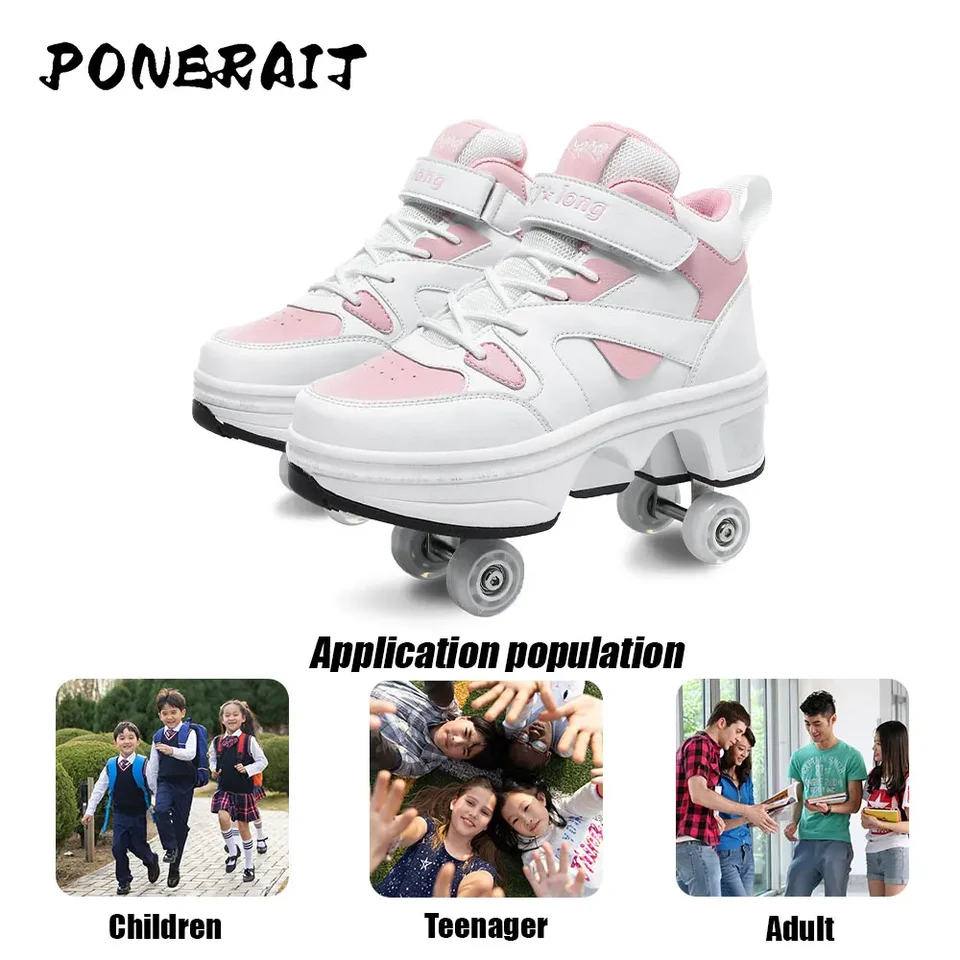NOLLY Automatische wandelschoenen, onzichtbare wieltjes, schaatsen, rolschaatsen, voor mannen en vrouwen, dubbele rijen, voor volwassenen en kinderen, E-36