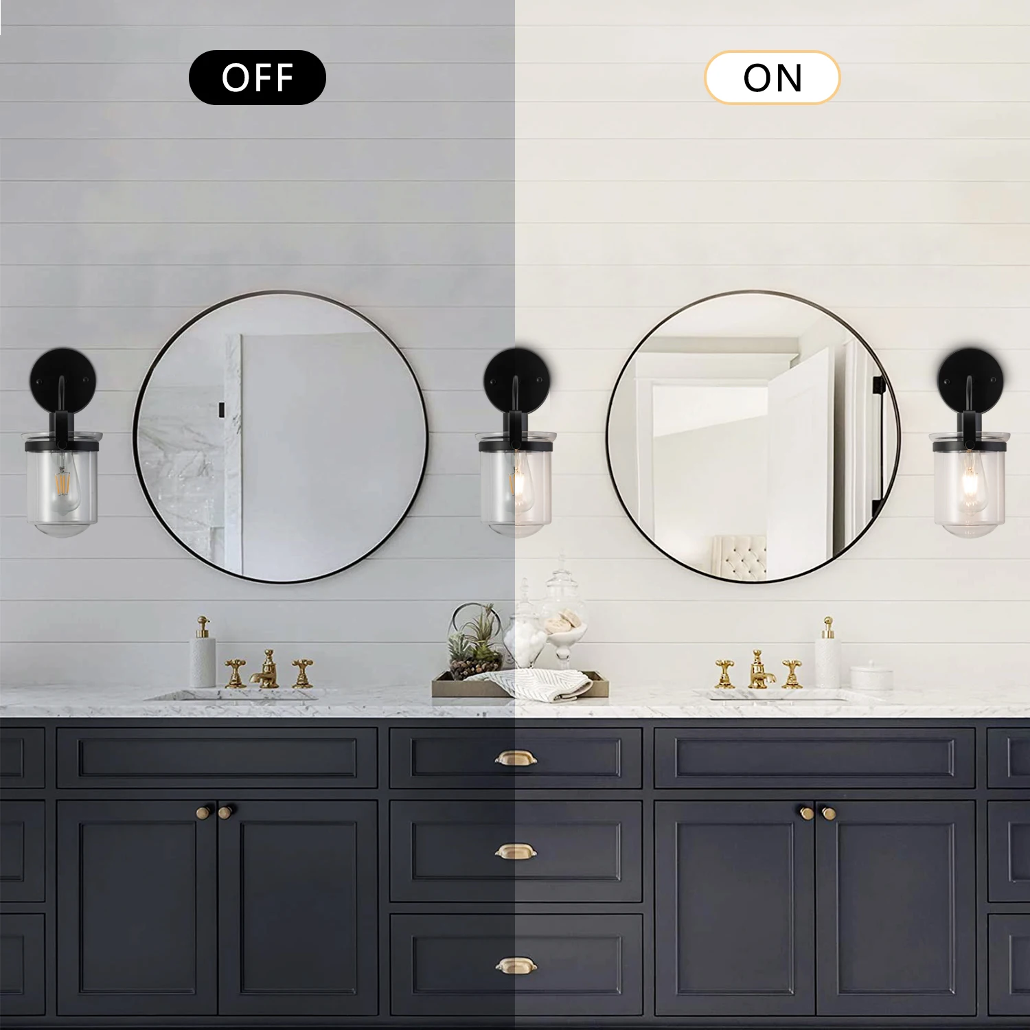 1-Light ll Lamp with Clear Glass Shade，Modern ll Sconce， Industrial Indoor Light Fixture for Bathroom Living Room Bedroom