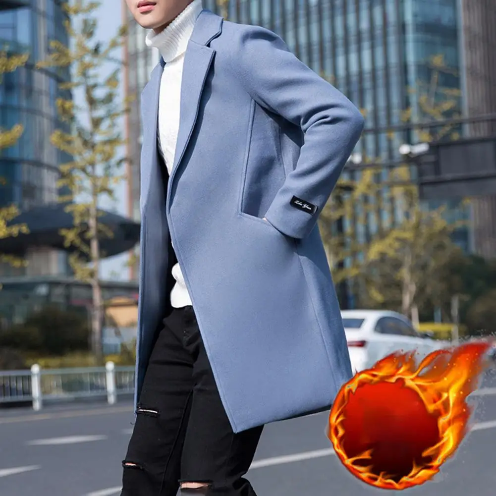 

Men Overcoat Simple Windproof Pockets Windbreaker Temperament Men Trench Coat