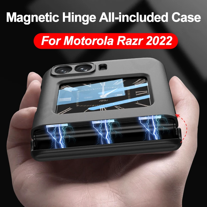 

Ударопрочный матовый чехол с магнитными петлями для Motorola Moto Razr 2022, чехол с передней стеклянной пленкой для Motorola Razr 3 Razr3, Жесткий Чехол