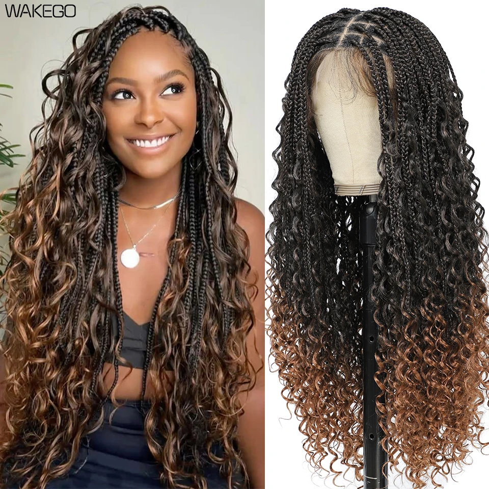 Parrucche sintetiche e in misto pizzo, parrucche intrecciate da donna senza colla, 24 pollici, Goddess Box Braids, parrucche all'uncinetto con baby hair
