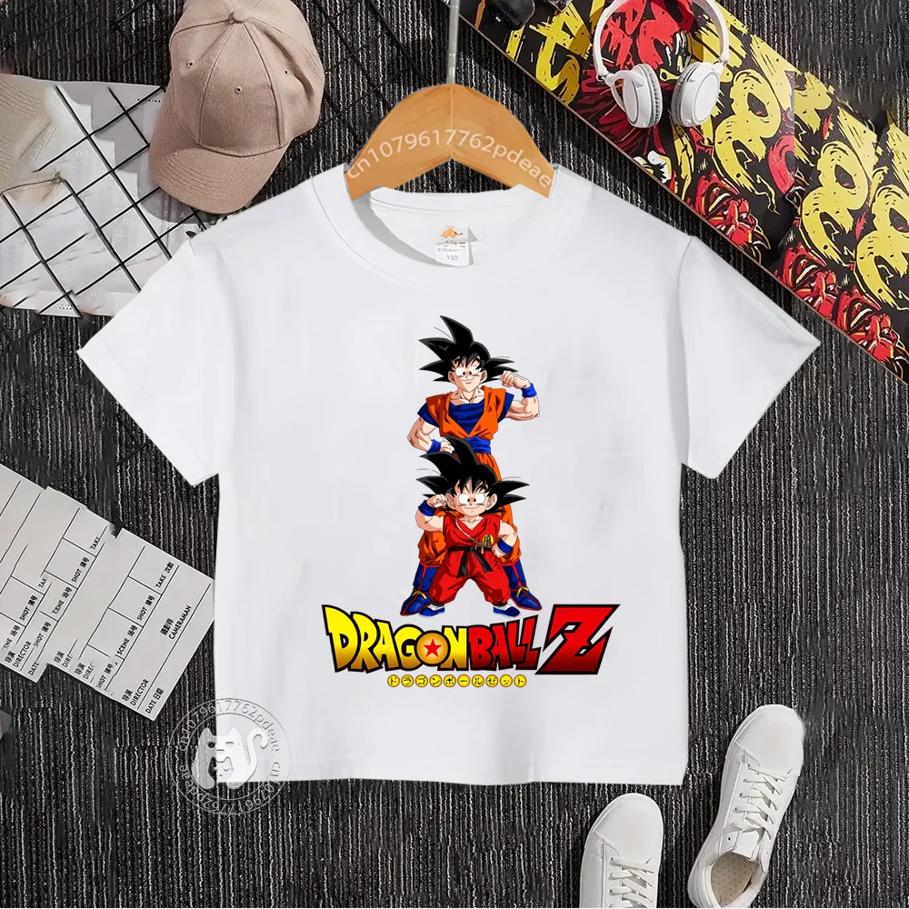 Teen Summer 100% cotton crewneck T-shirt Boys Girls Comfortable Harajuku Top Street Dragon Ball Print casual cotton T-shirt 4