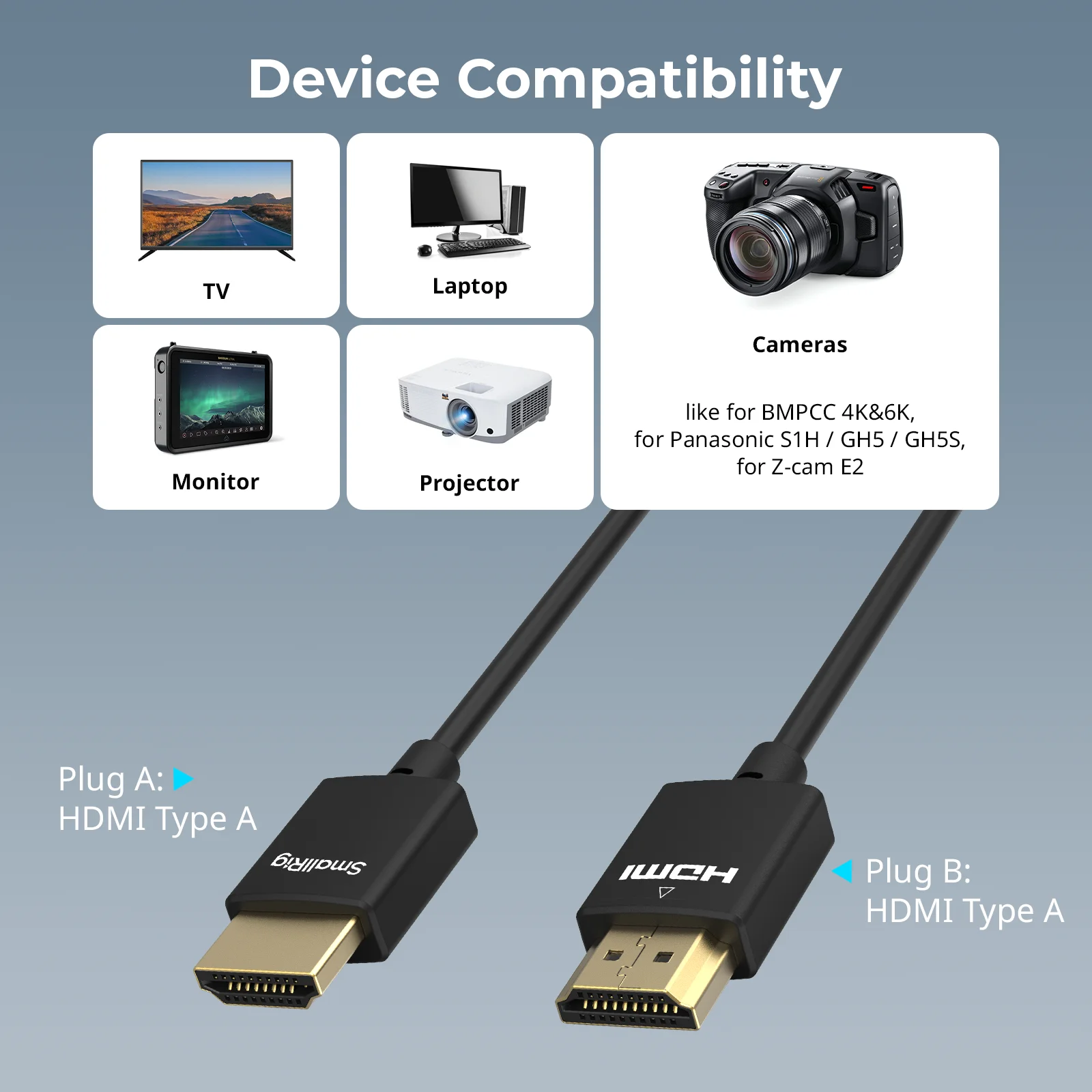 SmallRig Ultra-Slim 4K HDMI Data Cable D to A / A to A Cable 60HZ 100cm for DSLR Camera Monitor Soft Camera Rig-4795/4794 usb cable