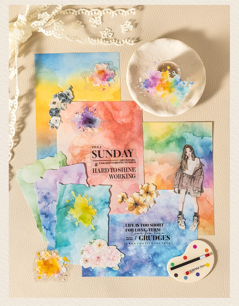 JIANQI 48-teiliges Scrapbook-Set, Aufkleber und dekoratives Papier, Mischung aus DIY-Scrapbooking, Tagebuch, Album, Collagenmaterial, Bastelbedarf – Detail 8