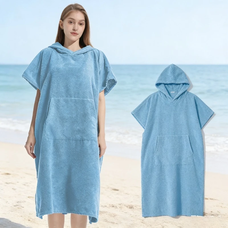 마이크로파이버 후드형 판초 타월 속건성 경량 체인징 로브, 다이빙, 수영, 서핑..