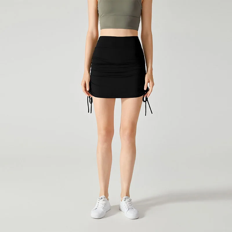 Outdoor Tennis Fitness Skirt Pants Women Stretchy Outwear Yoga Pants High Waist Lift Hip Drawstring Tie Skinny Sweatpants