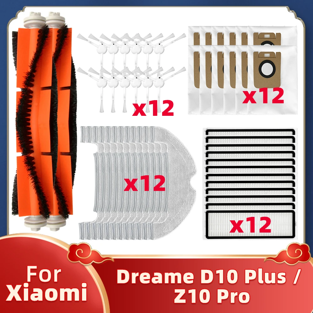 Apto para Dreame Bot D10 Plus Rls3dz10 Prol10 Plus Robot Vacuum Cleaner Filtro Hepa Mop Escova Principal Lateral Bolsa de pó Peças de Reposição