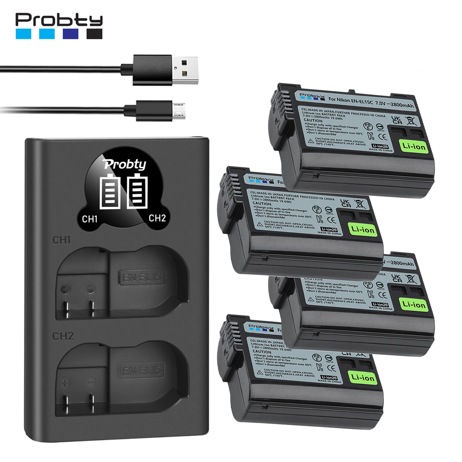 2800Mah En-El15 En El15 El15A Batteria + Porta Caricabatterie Usb Led Per Nikon D500 D600 D610 D750 D7000 D800 D850 Z8